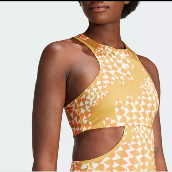 NWT Farm Rio x Adidas Psychedelic Wave Victory Gold Sporty Midi Dress Size Small - Picture 3 of 9